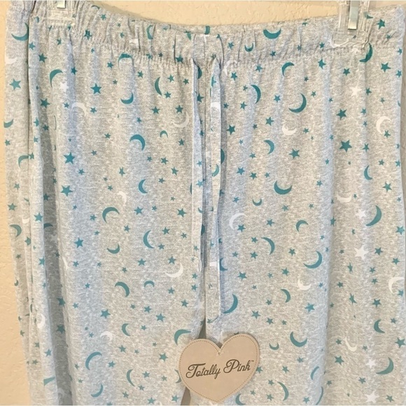 NWT Pajama Pants Large (Girls) Totally Pink Grey w/ Teal and White Moons Stars - Picture 2 of 10